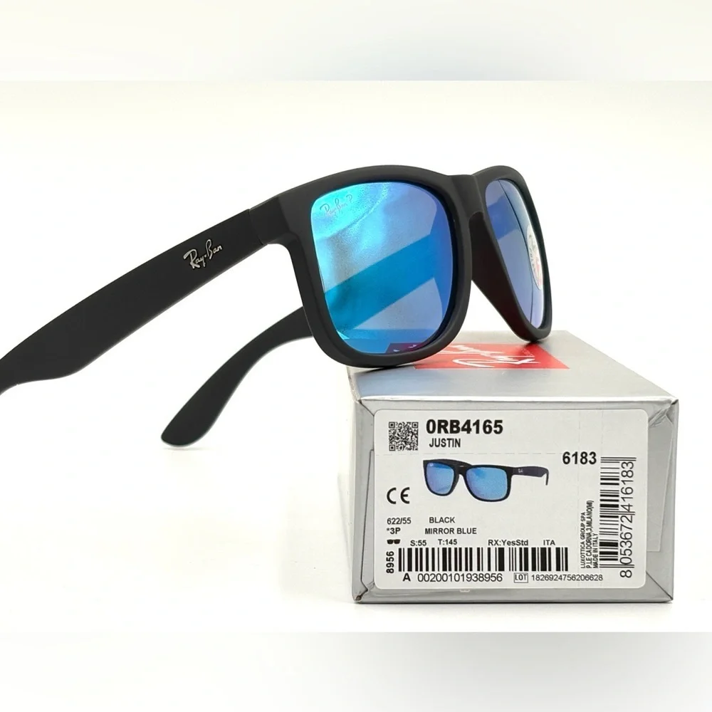 Ray-Ban Polarized Sunglasses Blue Mirror Wayfarer RB4165 Black Rubber Soft 202 - Picture 5 of 15